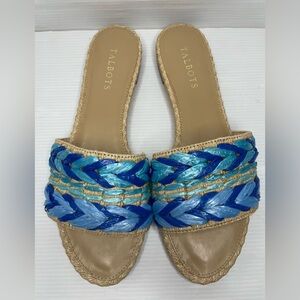 Talbots KERI RAFFIA SLIDES Blue Beachy Boho Size 9